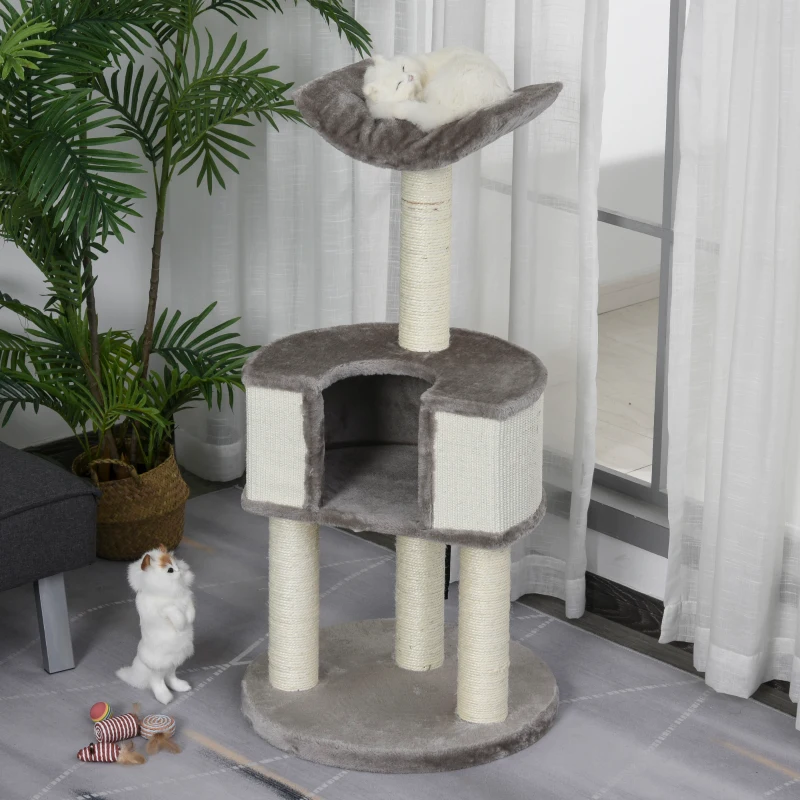 PawHut 43" Plush Cat Tree Activity Condo with Sisal Scratching Posts, Elevated Comfortable Perch, & Roomy Interior Area