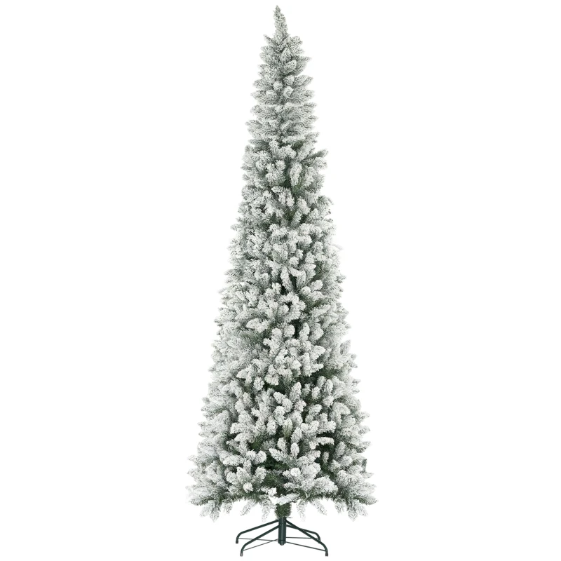 HOMCOM 9ft Pencil Christmas Tree, Flocked Tree with 1277 Branch Tips and Metal Base for Home, Indoor, Holiday