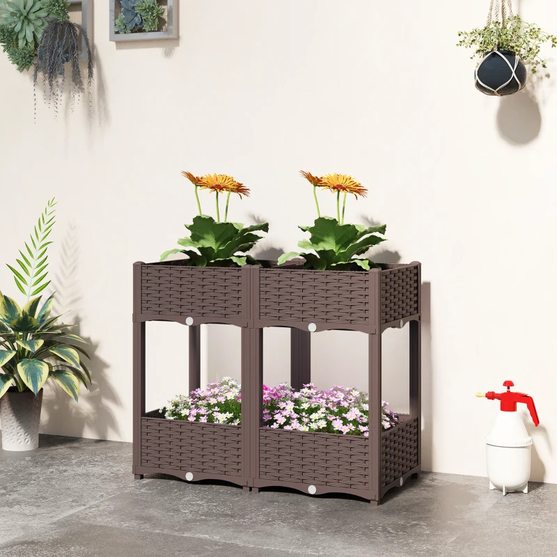 Outsunny Plastic Raised Garden Bed with Legs, Self Watering Elevated Planter Boxes with Drainage Holes and Plugs
