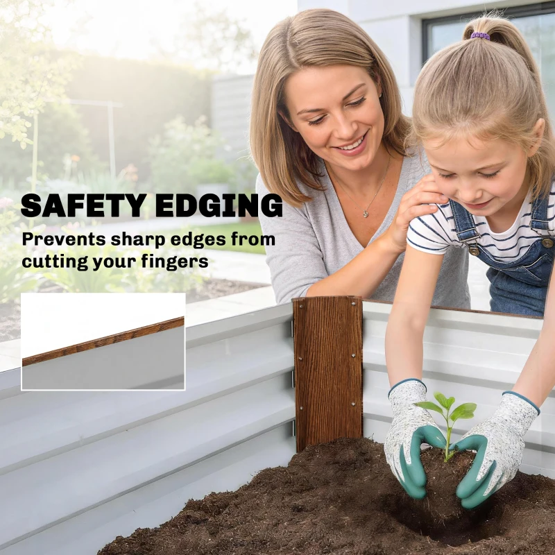 Outsunny 8 x 1.3 x 1.5ft Galvanized Raised Garden Bed, Reinforced Outdoor Planter Box with Open Bottom, Brown Wood Effect