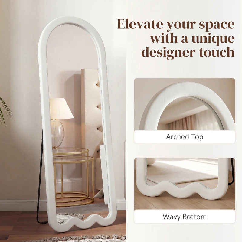 HOMCOM 64" x 24" Full Length Mirror, Floor Mirror Hanging or Wall Mount, with Arched Wavy Bottom Velvet Frame for Bedroom
