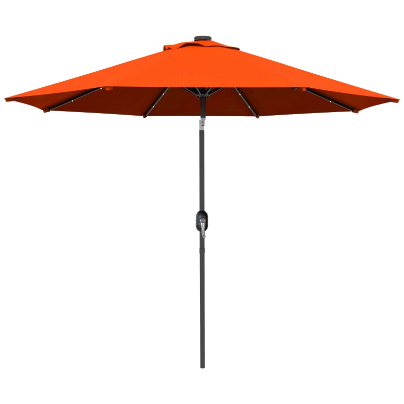 Outsunny 9ft Solar Patio Umbrella Outdoor Sunshade 24 LED Lights Tilt Canopy Orange