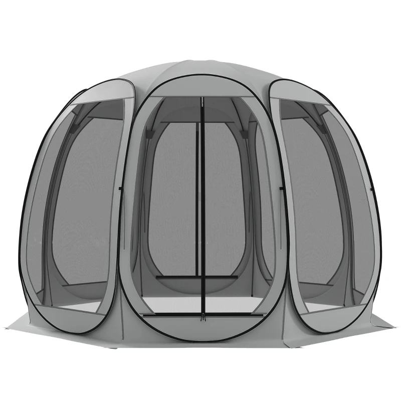 Outsunny 11' x 11.5' Screen Tent, Pop Up Camping Gazebo with Portable Carry Bag and 2 Doors, Grey