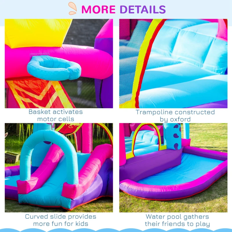 Outsunny Kids Bouncy House with Blower, 4 in 1 Large Bounce Castle with Jumping, Water Pool, Slide for Outdoor and Indoor