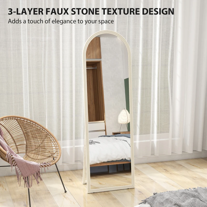 HOMCOM 64" x 21" Full Length Mirror, Free Standing, Leaning or Wall, Arched Full Body Mirror with Faux Stone Frame, White