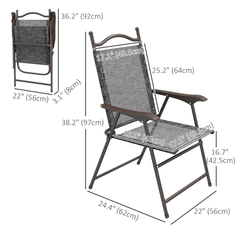 Outsunny 2 Pieces Folding Patio Camping Chairs Set, Sports Chairs for Adults with Armrest, Mesh Fabric Seat for Lawn