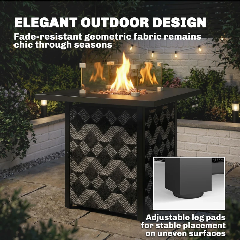 Outsunny Propane Fire Pit Table, 28 Inch Gas Fire Pit with Explosion-Proof Net and Glass Wind Guard, Gas Tank Holder
