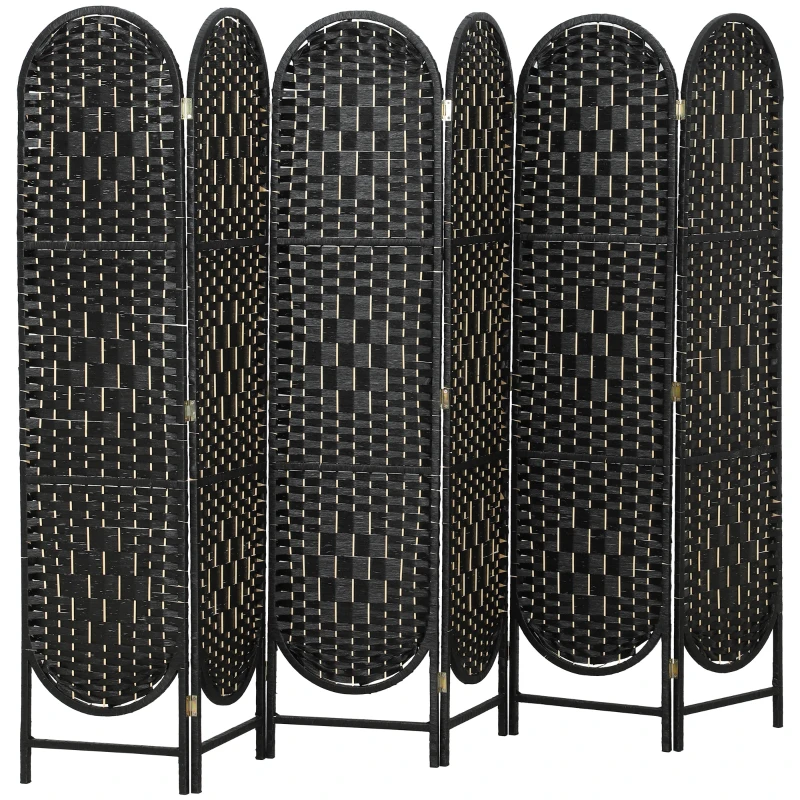 HOMCOM Bohemian Privacy Screen, Folding Room Divider with 6 Panels and Arched Top for Bedroom Living Room Office, Black