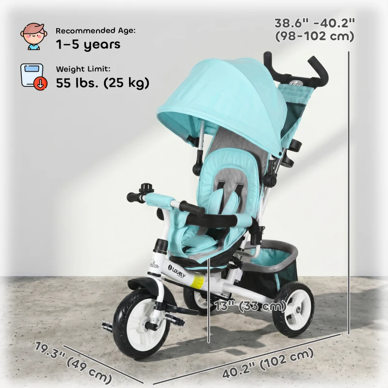 Qaba 6 in 1 Tricycle for Toddler 1-5 Years with Parent-Push Handle, Green