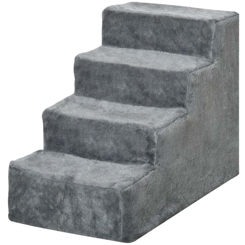 PawHut 4-Step Dog Ramp for Sofa, Bed, and Couch, with Removable Cover, Light Grey