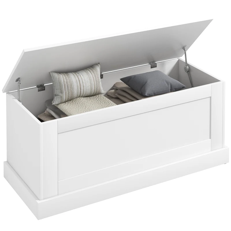 HOMCOM 39.4 Inches Storage Chest, Storage Trunk with Safety Hinge, Wooden Box for Living Room, White Wood Grain