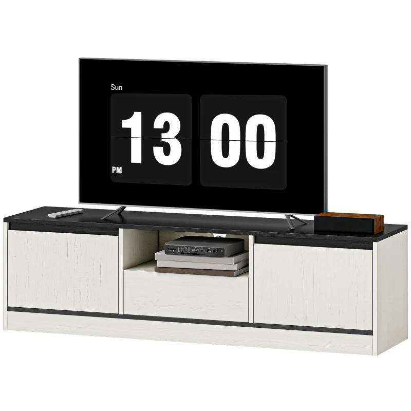 HOMCOM TV Stand for 55-60 Inch TV,  Entertainment Center w/ Cabinets, Shelf, Drawer and Cable Management for Living Room, White