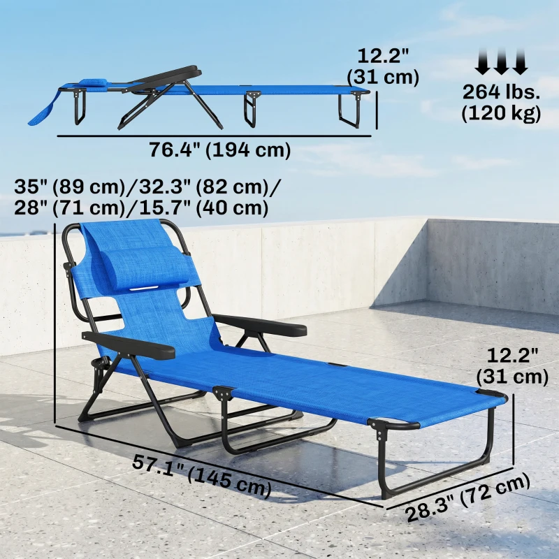 Outsunny Folding Lounge Chair w/ Reclining Back, Dark Blue