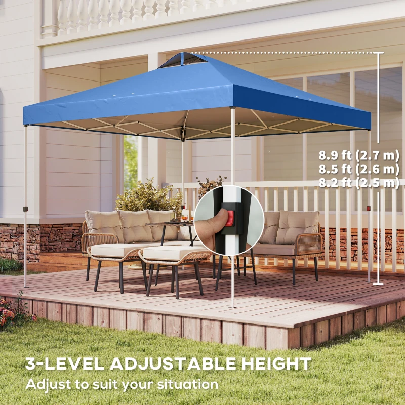 Outsunny Pop Up Canopy Waterproof Canopy Tent with Carrying Bag for Parties Garden BBQs 9.8' x 9.8', Blue
