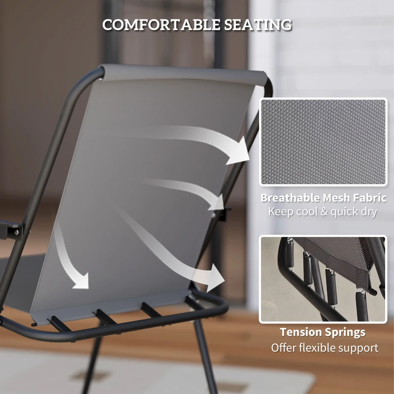 Outsunny 6 Pieces Patio Dining Set with Umbrella, Patio Furniture Set with Folding Chairs, Glass Table for Garden Backyard, Grey