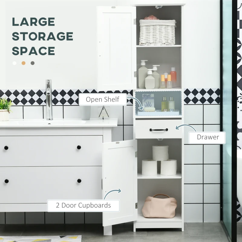 kleankin 3-Piece Bathroom Furniture Set, Modern Bathroom Storage Cabinet with Drawers and Shelves, Tall and Small Floor Cabinets, Wall-mounted Medicine Cabinet, White