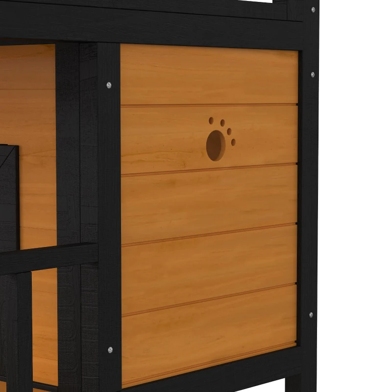 PawHut 4-Floor Wood Outdoor Cat House Catio for Cats with Condo, Fun Entrances, Perch, Natural