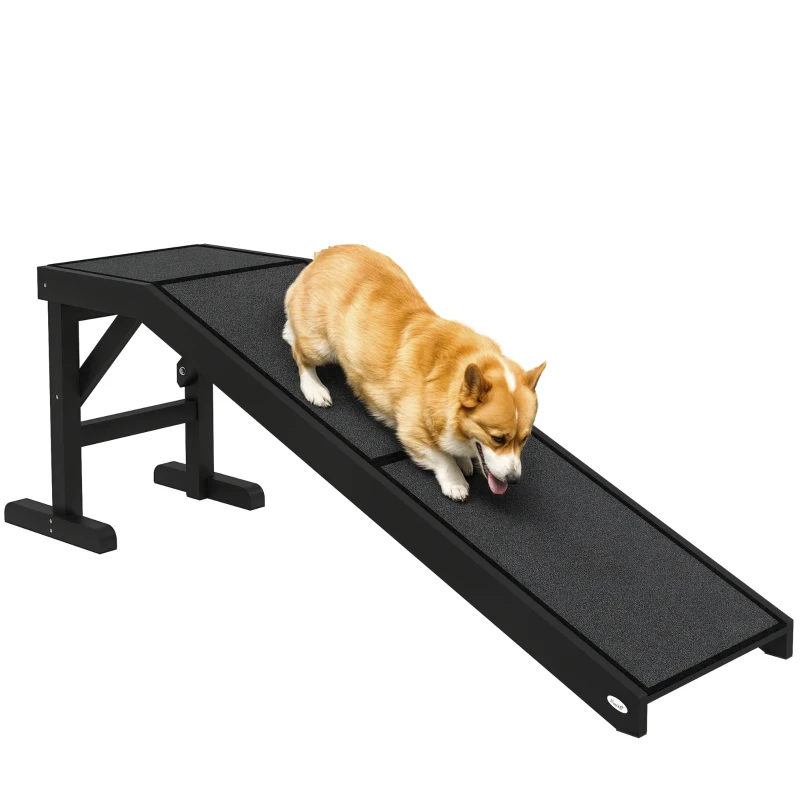 PawHut Pet Ramp Bed Steps for Dogs Cats Non-slip Carpet Top Platform Pine Wood 59"L x 16"W x 20"H Black