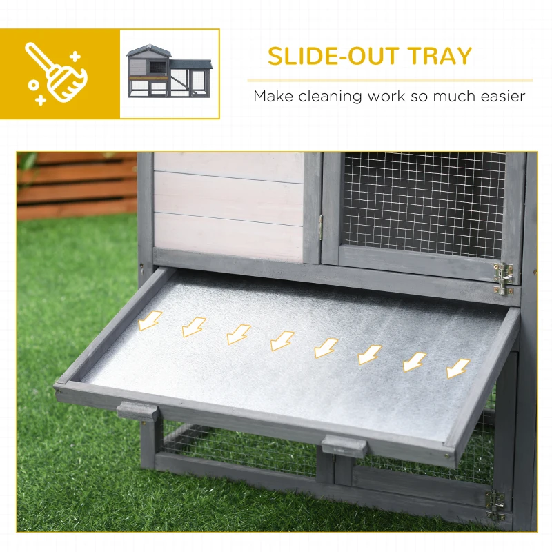 PawHut 58" Large Rabbit Hutch Outdoor Indoor, Wooden Bunny Hutch, Guinea Pig Cage with Run, Removable Tray, Dark Gray
