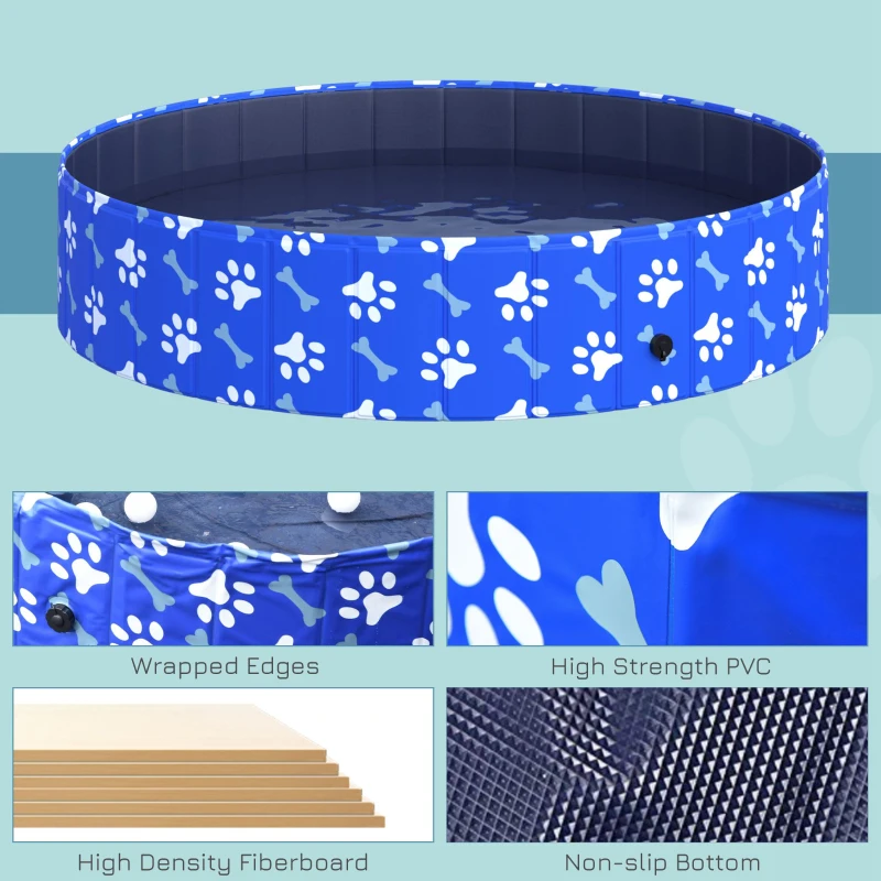 PawHut Foldable Pet Swimming Pool, Portable Dog Bathing Tub, 12" x 55" Plastic Large Dog Pool for Outdoor Dogs and Cats, Blue