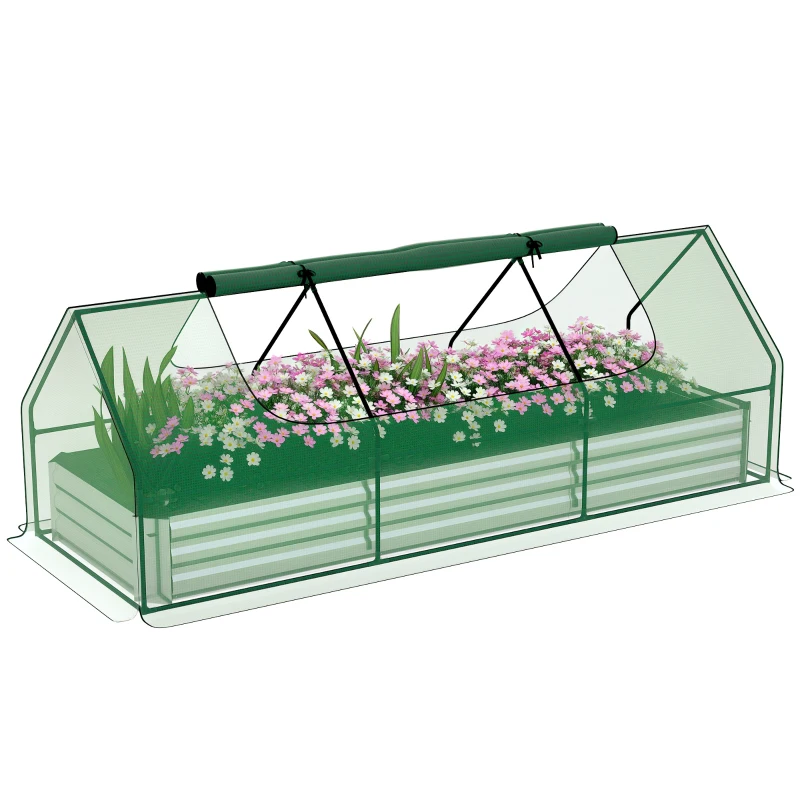Outsunny 8.6 x 3 x 1ft Raised Garden Bed with Mini Greenhouse, Galvanized Raised Garden Bed with Cover for Herbs and Vegetables, Small Greenhouse for Patio Garden Balcony, Green