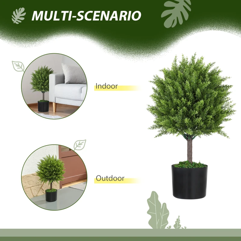 HOMCOM Decorative Artificial Plants, Cedar Topiary Trees in Pots, Fake Plants for Home Indoor outdoor Decor, Green