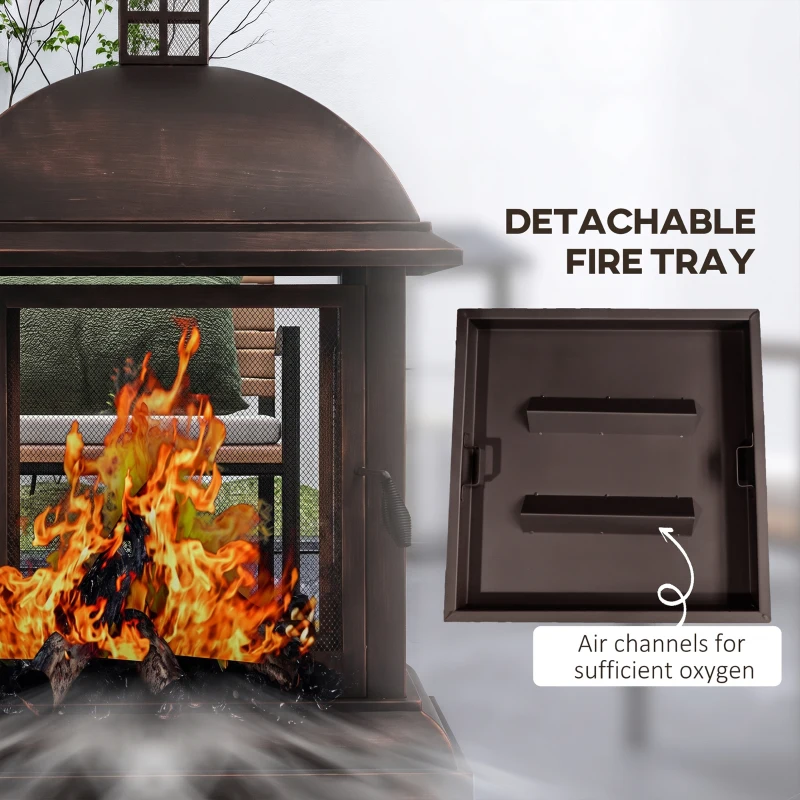 Outsunny Wood-Burning Fire Pit, Chimney Style Firepit with Poker, 26" x 26", Black