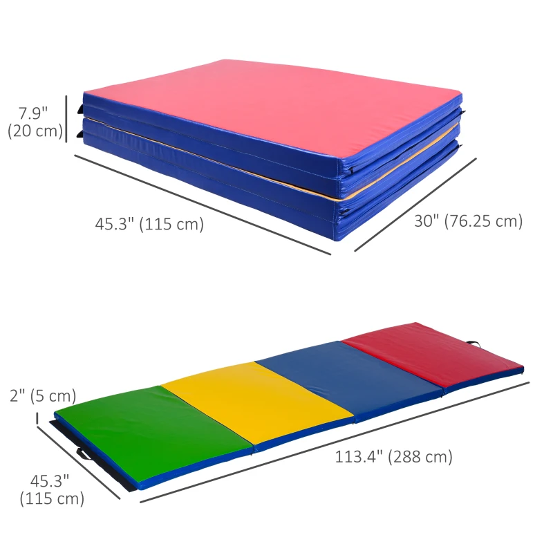 Soozier 4'x10'x2'' Folding Gymnastics Tumbling Mat, Exercise Mat with Carrying Handles for Yoga, MMA, Martial Arts, MultiColor