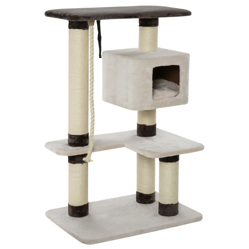 PawHut 47.75" Luxury Plush Cat Tree Activity Tower with Sisal Scratching Posts, Elevated Perches & a  Roomy Condo
