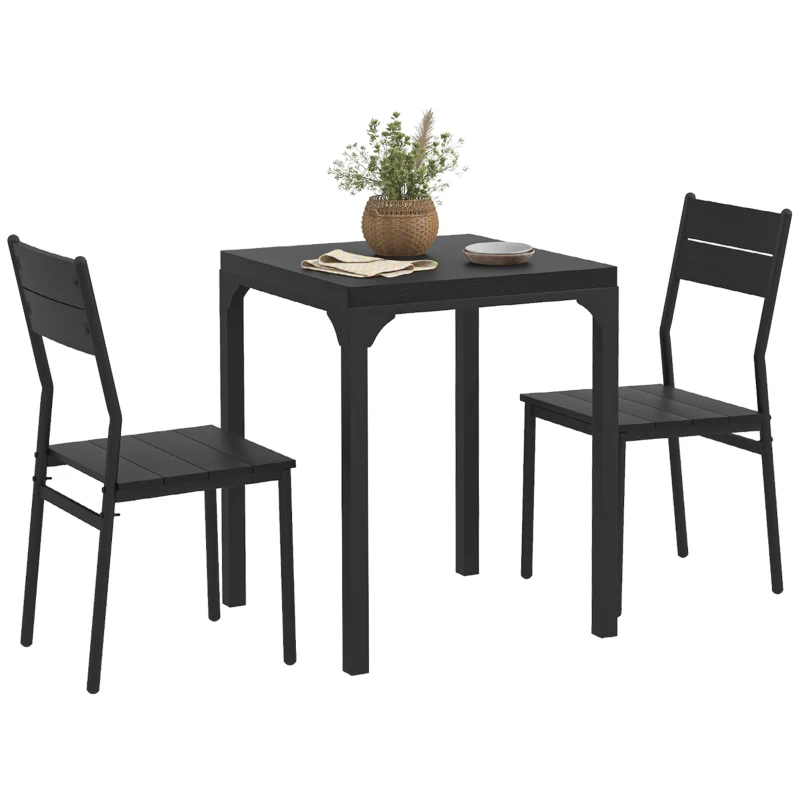 HOMCOM Dining Table Set for 2, 3 Piece Kitchen Table and Chairs with Metal Legs for Small Spaces, Black