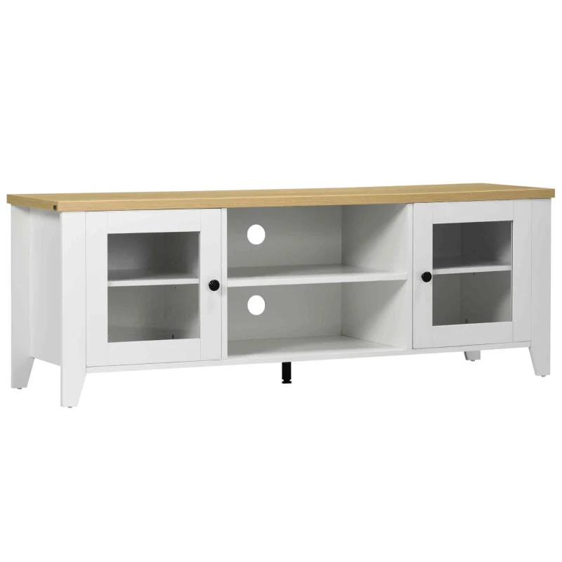 HOMCOM Fireplace TV Stand for TVs up to 60 inches, Wood TV Cabinet w/ Storage Doors or Living Room, Office, White and Oak