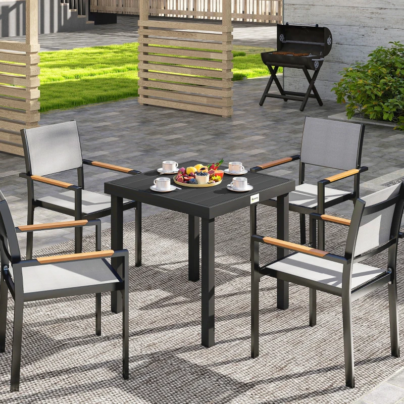 Outsunny Patio Dining Table for 4, Square Aluminum Outdoor Table for Garden Lawn Backyard, Black