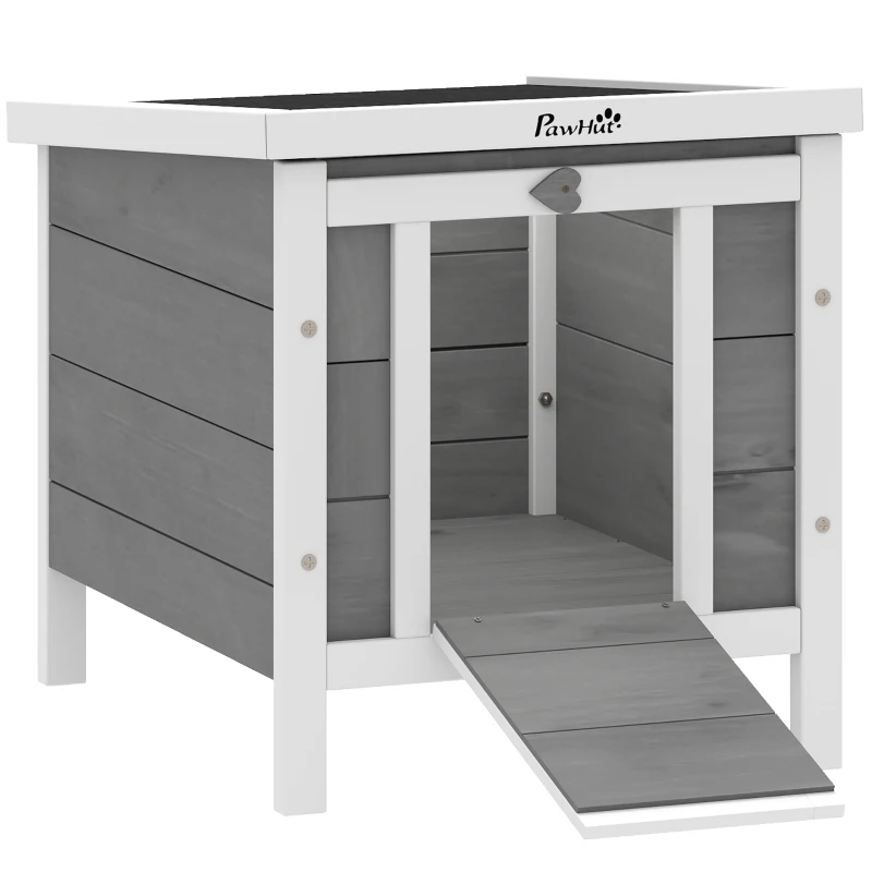 PawHut Wooden Rabbit Hutch, Bunny Cage with Waterproof & Openable Asphalt Roof, Outdoor Cat House Guinea Pig Cage Duck Shelter, Indoor Outdoor Use, 20" x 16.5" x 17", Grey