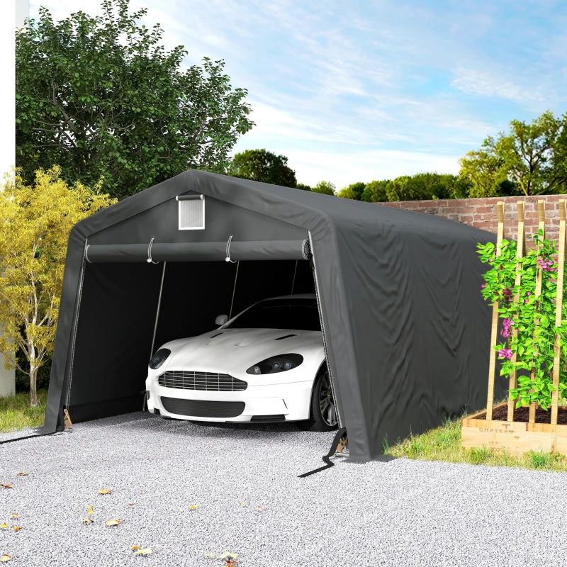 Outsunny 11' x 20' Portable Garage, Heavy Duty Carport Canopy with Ventilation Windows and Large Roll-up Door, Dark Grey