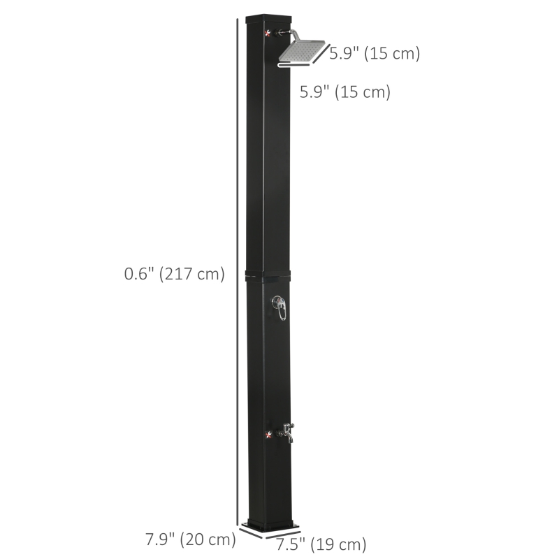 Outsunny 10.6 Gallons Solar Heated Shower with Free-Rotating Shower Head, Temperature Adjustment & Foot Shower