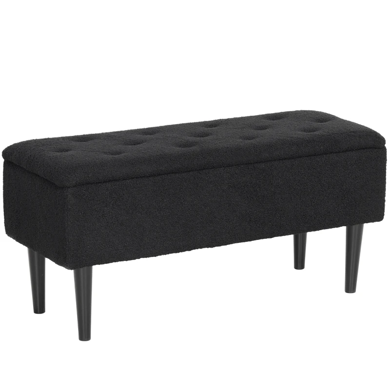 HOMCOM Modern Storage Bench, Ottoman with Storage and Lamb's Wool Upholstery for Living Room, Bedroom, Black