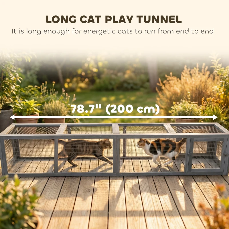 PawHut 79" Long Cat Tunnel, Cat shelter L- Shape with Extendable Design for Indoor/Outdoor Use with Removable Door, Light Grey