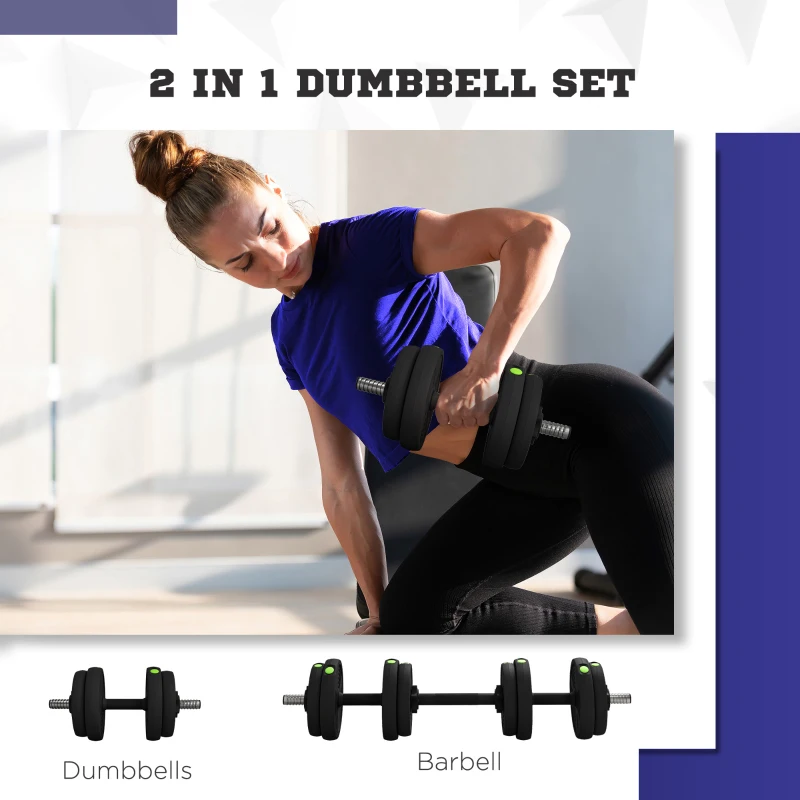 Soozier 33LBS 2-in-1 Adjustable Barbell & Dumbbells Set, Weights Set with Non-slip Handles for Men and Women Home Gym Training