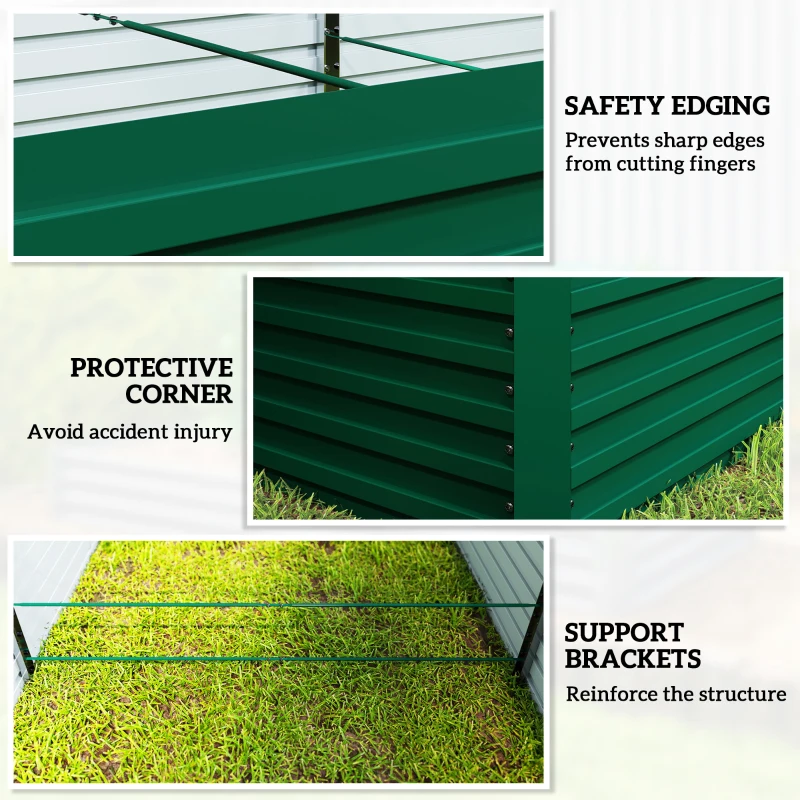 Outsunny 8 x 4 x 2ft Galvanized Raised Garden Bed, Reinforced Outdoor Planter Box with Open Bottom, Green