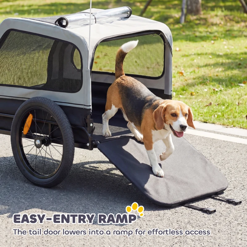PawHut Dog Bike Trailer for Small & Medium Dogs up to 44 lbs, Universal Bicycle Coupler, Flip-Down Ramp Tailgate, Grey