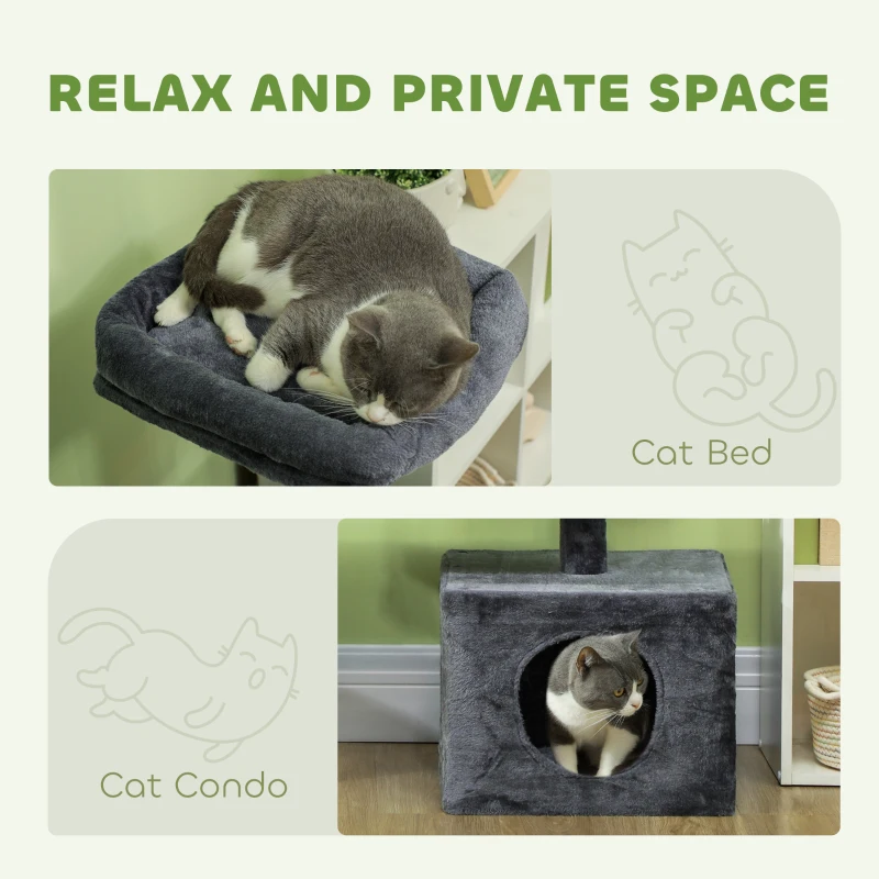 PawHut 53" Cat Tree, Cat Tower with Scratching Posts, Cat Condo, Beds, Platforms, Toy Balls for Indoor Cats, Dark Grey