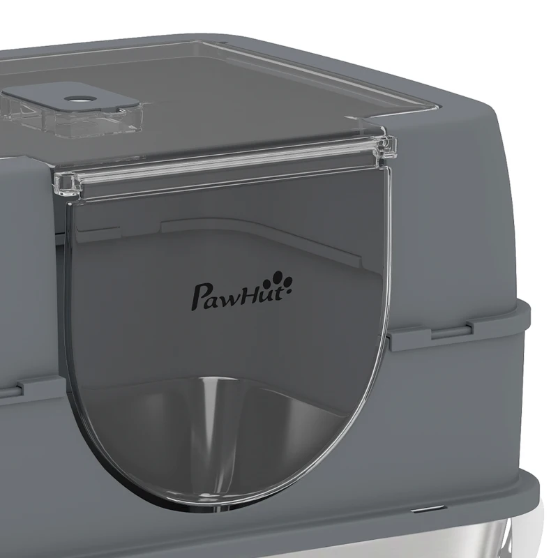 PawHut Stainless Steel Cat Litter Box with Lid, High Sided Enclosed Litter Box with Removable Lid, Tray, Scoop