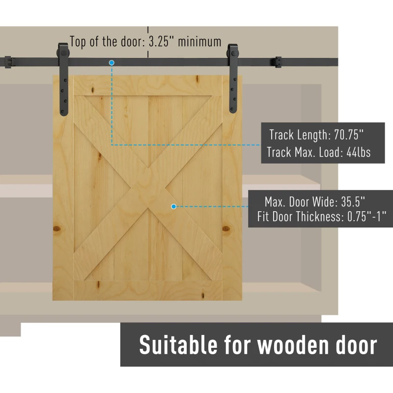 HOMCOM 6FT Antique Sliding Barn Wood Door Hardware Kit Cabinet Closet Hanger Set for Single Door Coffee