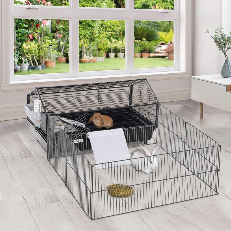 PawHut Guinea Pig Cage with Foldable Detachable Playpen, Rolling Rabbit Chinchilla Hedgehog Bunny Cage Small Animal Habitat with Water Bottle, Hay Feeder, 34.5" x 50.5" x 22"
