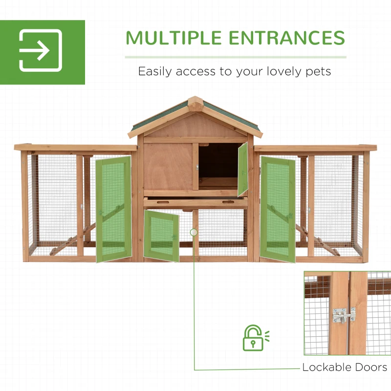 PawHut Wooden Chicken Coop, Outdoor Backyard Garden Large Rabbit Hutch with Nesting Box, Run, Ramp, Drawer