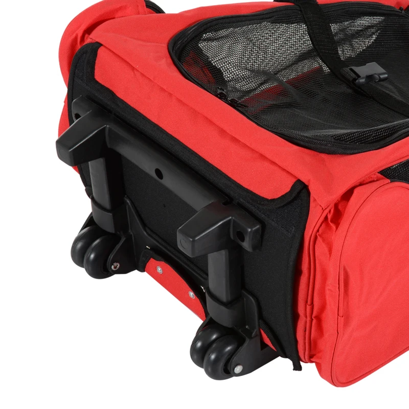 PawHut 2-IN-1 Pet Luggage Box Backpack Carrier Cats Dogs w/ Handle, Rolling Wheel Red