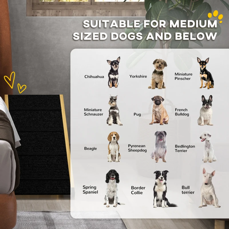 PawHut 33" Foldable Dog Ramp with 4-Level Adjustable Height for Bed, Couch, for Small and Medium Dogs, Natural Wood