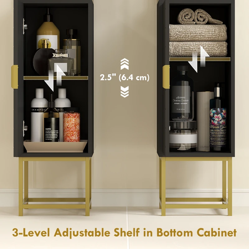 kleankin Tall Bathroom Storage Cabinet, Modern Narrow Bathroom Cabinet with Diamond Chevron Pattern and Adjustable Shelf, Black