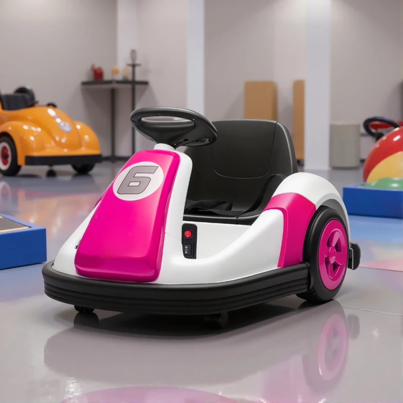 Qaba 6V Kids Bumper Car with Big Wheels, Electric Car for Kids with 360-Degree Spin, Slow Start, for 37-72 M, Pink