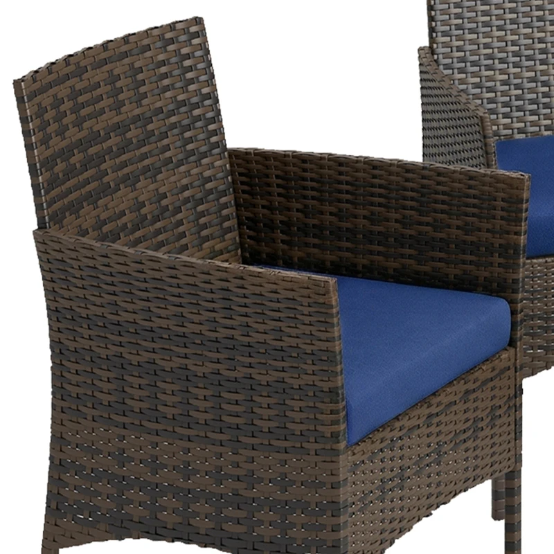 Outsunny 4 Pieces Wicker Outdoor Balcony Furniture Set Rattan Patio Furniture Set with Loveseat Chairs Glass Coffee Table Navy Blue